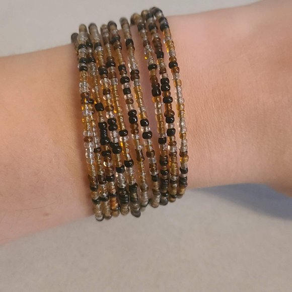 Brown Multicolored Beaded Coil Bracelet - Picture 6 of 8